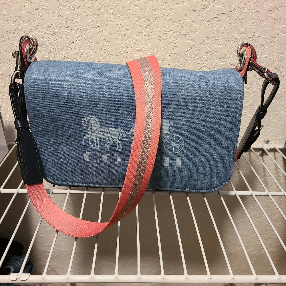 Coach crossbody   Blue jean peach purse